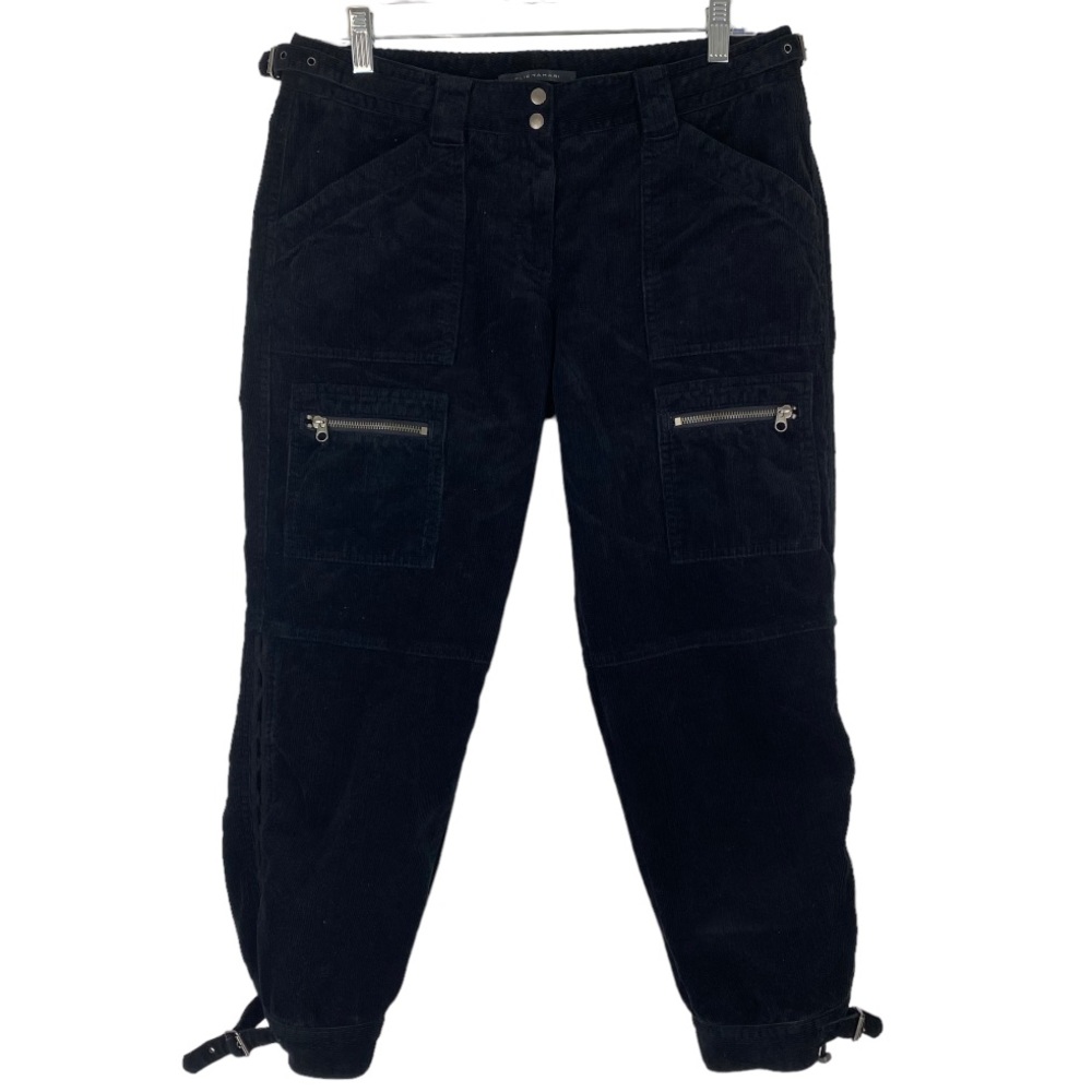 Elie Tahari Corduroy Cargo Pants Womens Size 8 Black Cropped Pockets Low Rise